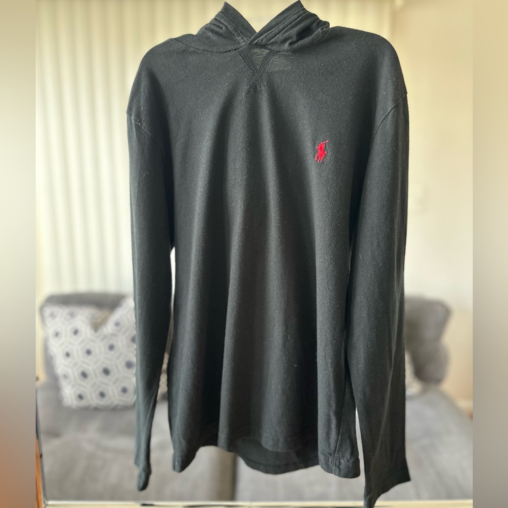 Polo by Ralph Lauren Boys Long Sleeve Hooded Tee   Color Black   Size M (10-12)